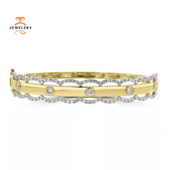 18K WHITE AND YELLOW GOLD 2.32CT DIAMOND BANGLE BRACELET