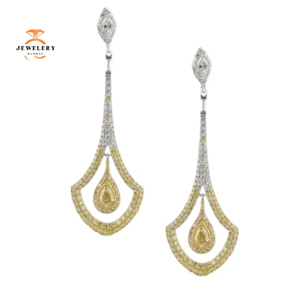 18KT WHITE GOLD 4.52 CTW WHITE & FANCY YELLOW DIAMOND DROP EARRINGS