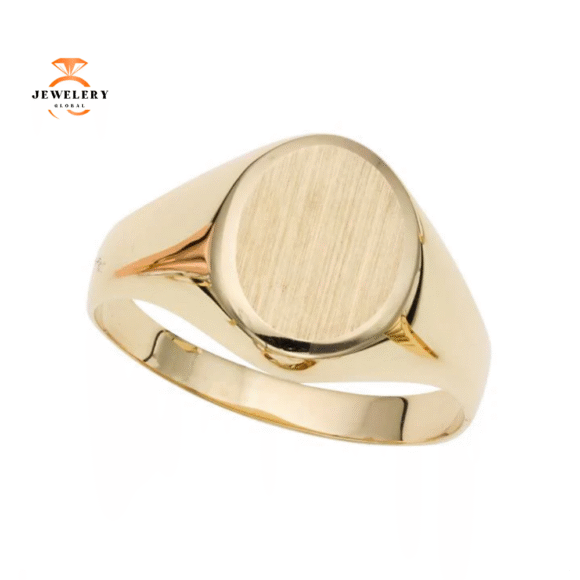 EMILIQUE 14 KARAT YELLOW GOLD OVAL SATIN SIGNET RING