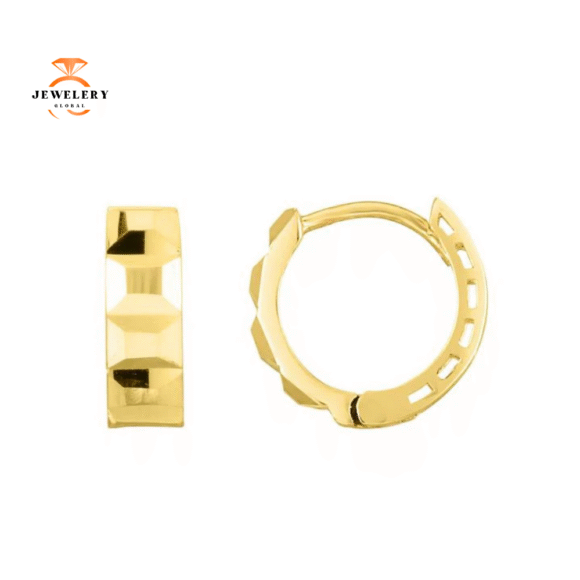 EMILIQUE 14KT YELLOW GOLD SMALL FACETED HUGGIE HOOP EARRINGS