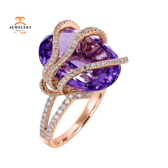 JULEVE 13.39 CT AMETHYST & .99 CTW DIAMOND WAVY FREEFORM RING - Image 2