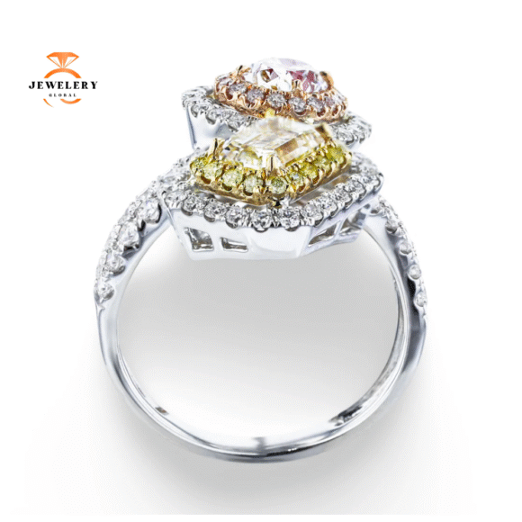JULEVE 18KT WHITE GOLD 3.33CTW DIAMOND HALO BYPASS RING - Image 3