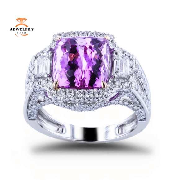 JULEVE 18KT WHITE GOLD 5.27CT IMPERIAL TOPAZ & 0.86CTW DIAMOND HALO RING