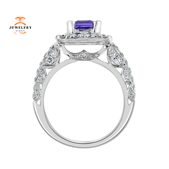 JULEVE 2.11 CT SAPPHIRE & 1.80 CTW DIAMOND EMERALD HALO RING - Image 3