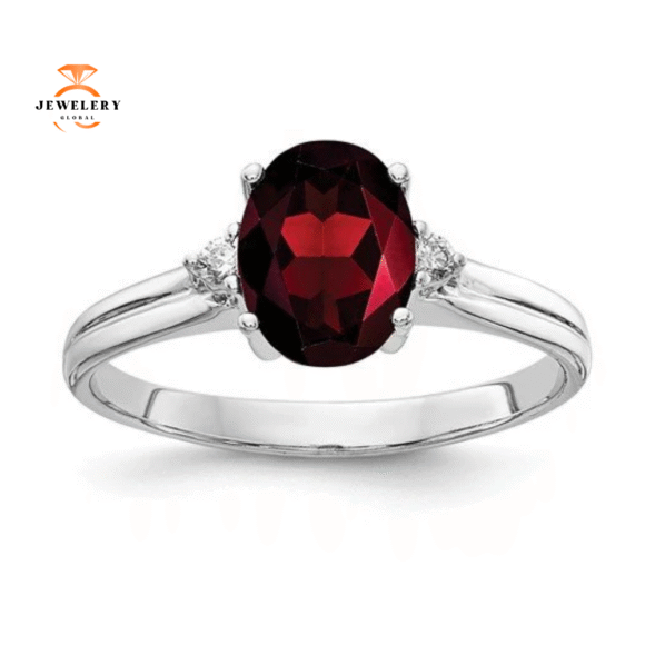 14KT WHITE GOLD 1.25 CT GARNET & .04 CTW DIAMOND RING