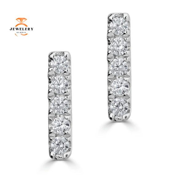 EMILIQUE 14KT GOLD PETITE 0.06CTW DIAMOND BAR EARRINGS