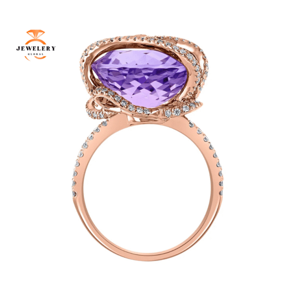 JULEVE 13.39 CT AMETHYST & .99 CTW DIAMOND WAVY FREEFORM RING - Image 3