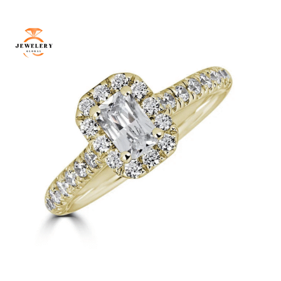 JULEVE 14KT GOLD 1.00 CTW DIAMOND EMERALD HALO RING - Image 3