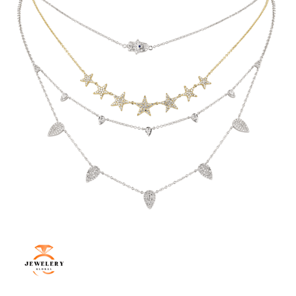 14KT WHITE GOLD SAPPHIRE AND DIAMOND PAVE HAMSA NECKLACE - Image 3