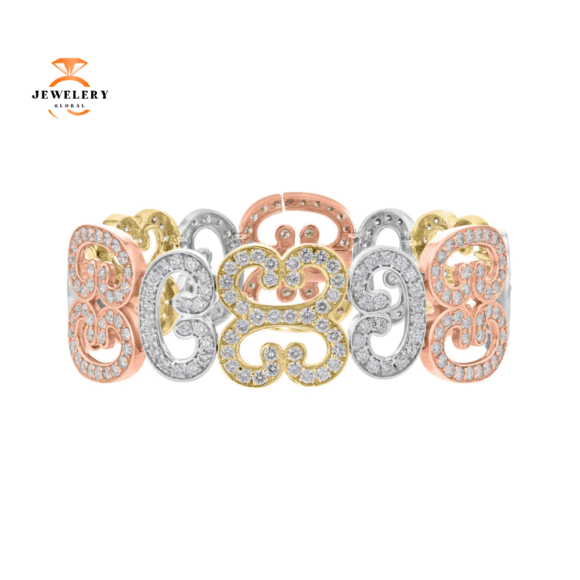 18KT Tri-Color 11.98 CTW Diamond Scroll Bracelet