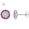 14KT WHITE GOLD 1/2 CTW RUBY & 5/8 CTW DIAMOND HALO CLUSTER EARRINGS