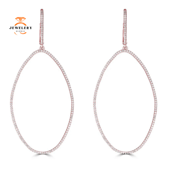 Emilique 14KT Gold 1/2 CTW Diamond Oval Drop Hoop Earrings