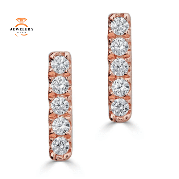 EMILIQUE 14KT GOLD PETITE 0.06CTW DIAMOND BAR EARRINGS - Image 2