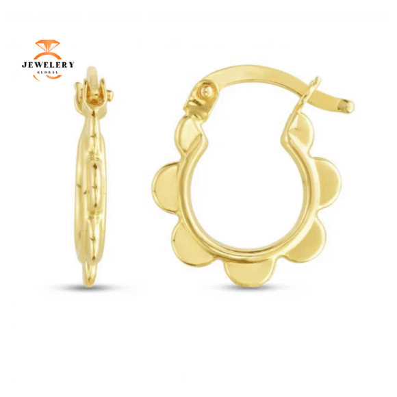 EMILIQUE 14KT YELLOW GOLD SMALL SCALLOPED HOOP EARRINGS