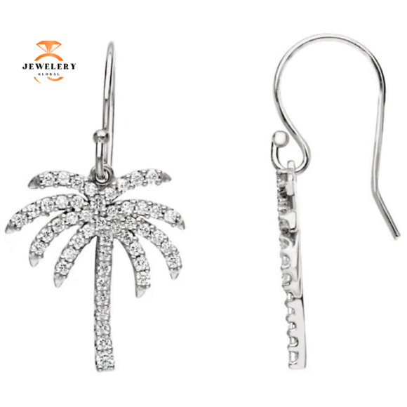 14KT WHITE GOLD 1/2 CTW DIAMOND PALM TREE EARRINGS