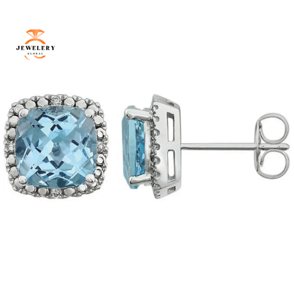 14KT WHITE GOLD SKY BLUE TOPAZ AND DIAMOND EARRINGS