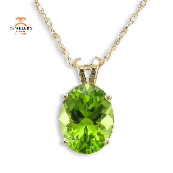14KT YELLOW GOLD 9X7 MILLIMETER OVAL PERIDOT NECKLACE