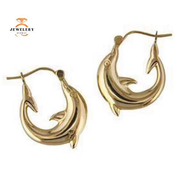 14KT YELLOW GOLD DOLPHIN HOOP EARRINGS