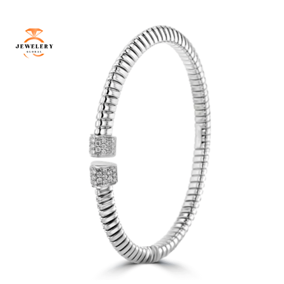 18K WHITE GOLD 0.57CT DIAMOND CUFF BANGLE BRACELET