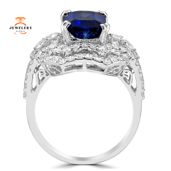 18KT WHITE GOLD 4.66 CT EMERALD CUT SAPPHIRE & 1.36 CTW DIAMOND RING - Image 2