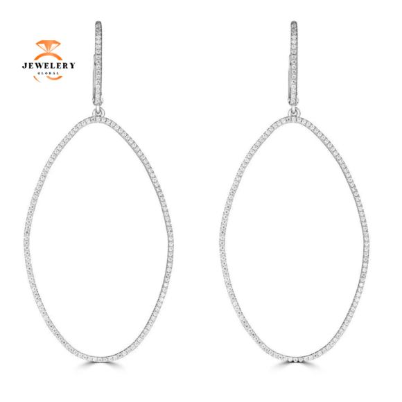 Emilique 14KT Gold 1/2 CTW Diamond Oval Drop Hoop Earrings - Image 2