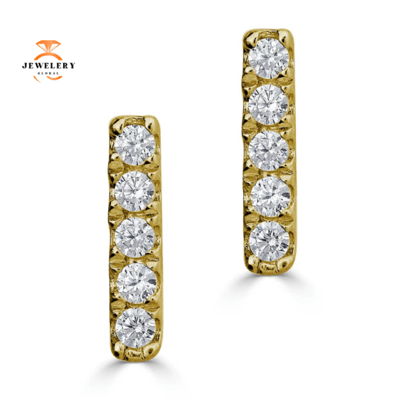 EMILIQUE 14KT GOLD PETITE 0.06CTW DIAMOND BAR EARRINGS - Image 3