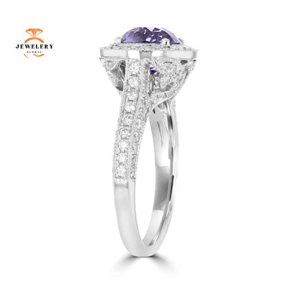 JULEVE 18KT WHITE GOLD 3.42 CT SAPPHIRE & .92 CTW DIAMOND HALO RING - Image 2