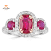 JULEVE TWO-TONE 2.06 CTW RUBY & .51 CTW DIAMOND 3 STONE HALO RING