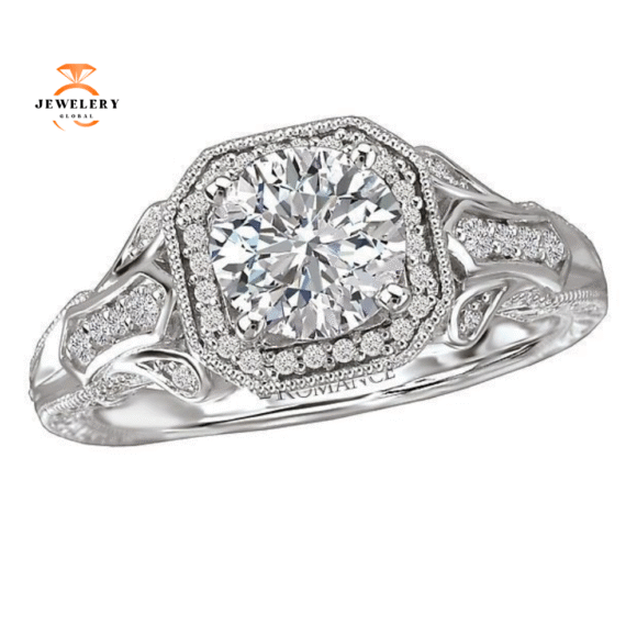 14KT WHITE GOLD 1/5 CTW DIAMOND HALO SETTING FOR 1 CT ROUND