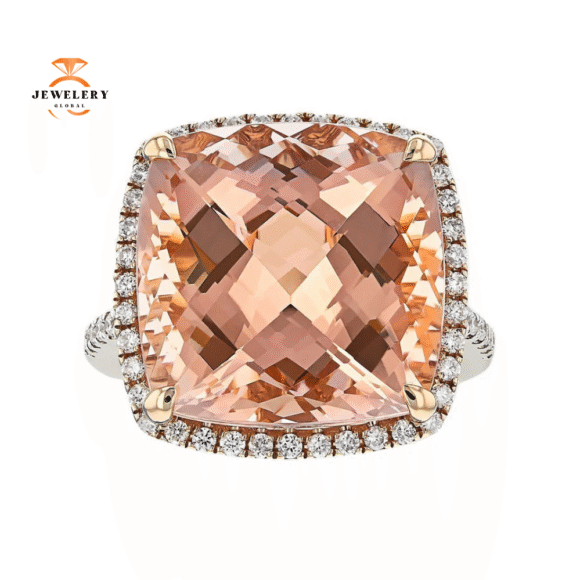 14KT WHITE GOLD 14.28 CT MORGANITE & 0.42 CTW DIAMOND HALO RING