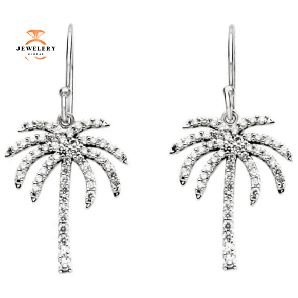 14KT WHITE GOLD 1/2 CTW DIAMOND PALM TREE EARRINGS - Image 2