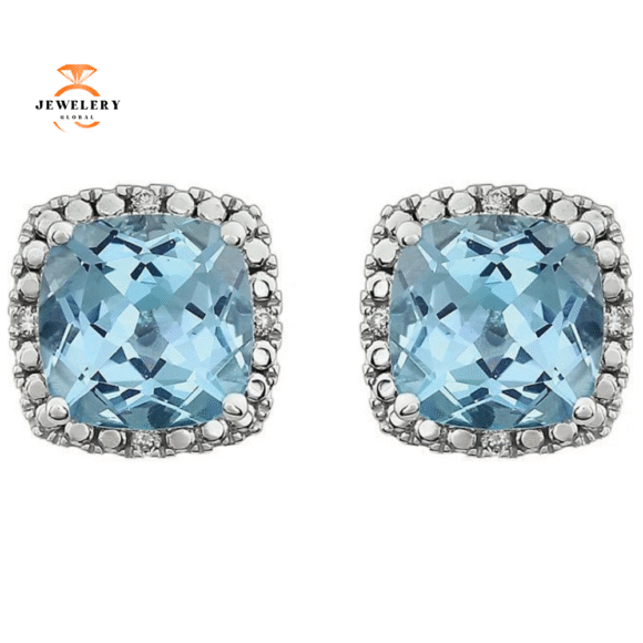 14KT WHITE GOLD SKY BLUE TOPAZ AND DIAMOND EARRINGS - Image 2