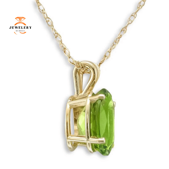 14KT YELLOW GOLD 9X7 MILLIMETER OVAL PERIDOT NECKLACE - Image 2