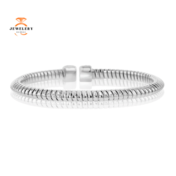 18K WHITE GOLD 0.57CT DIAMOND CUFF BANGLE BRACELET - Image 2