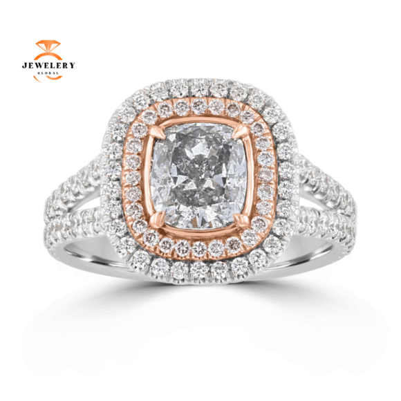 18KT WHITE GOLD 2.43 CTW GRAY, PINK, & NEAR COLORLESS DIAMOND HALO RING