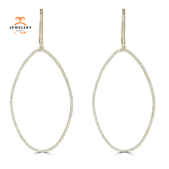 Emilique 14KT Gold 1/2 CTW Diamond Oval Drop Hoop Earrings - Image 3