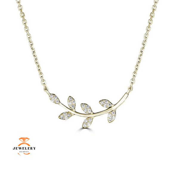 EMILIQUE 4KT GOLD .08 CTW DIAMOND LEAF NECKLACE