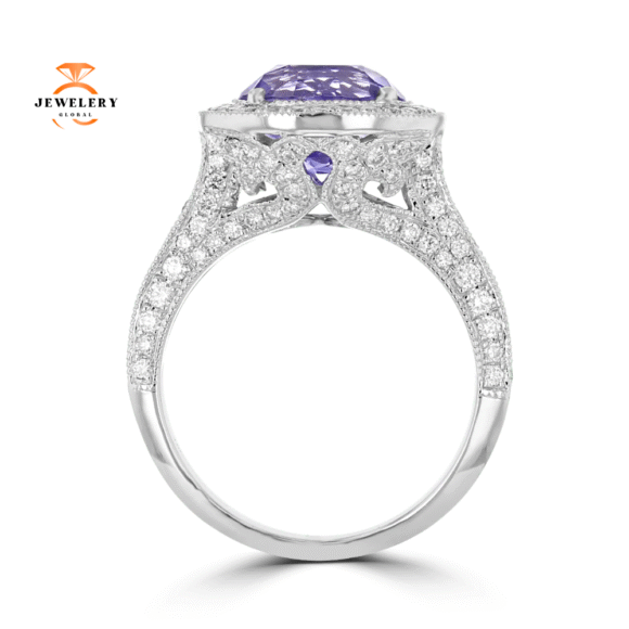 JULEVE 18KT WHITE GOLD 3.42 CT SAPPHIRE & .92 CTW DIAMOND HALO RING - Image 3