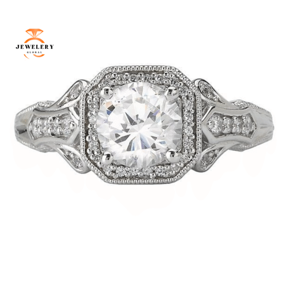 14KT WHITE GOLD 1/5 CTW DIAMOND HALO SETTING FOR 1 CT ROUND - Image 2