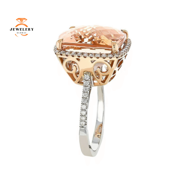14KT WHITE GOLD 14.28 CT MORGANITE & 0.42 CTW DIAMOND HALO RING - Image 2