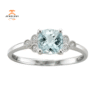 14KT WHITE GOLD 6x6MM AQUAMARINE & .04 CTW DIAMOND RING