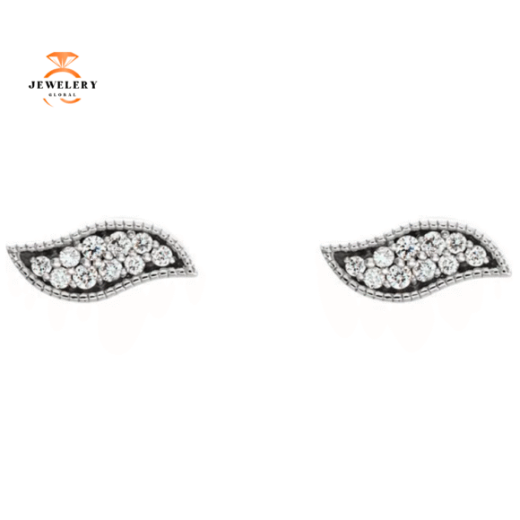 14KT WHITE GOLD LEAF DIAMOND EARRINGS