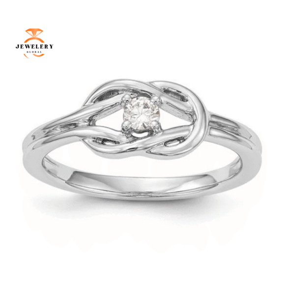 14KT WHITE GOLD ROUND DIAMOND KNOT PROMISE RING