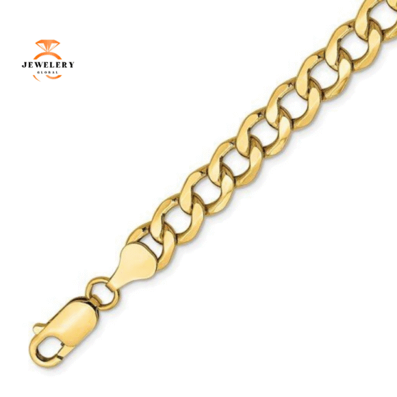 14KT YELLOW GOLD 7MM SEMI SOLID CURB CHAIN BRACELET-3 LENGTHS