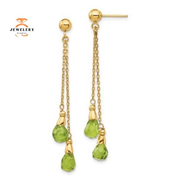 14KT YELLOW GOLD PERIDOT DANGLE EARRINGS