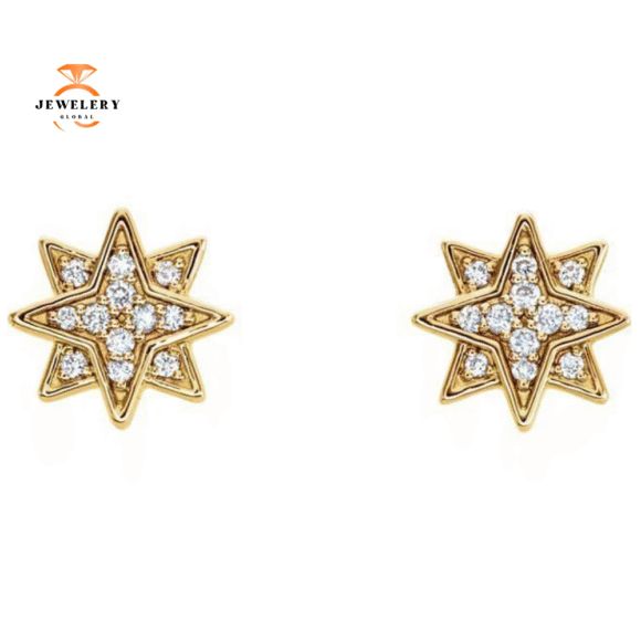 14KT Yellow Gold Round Diamond Star Earrings