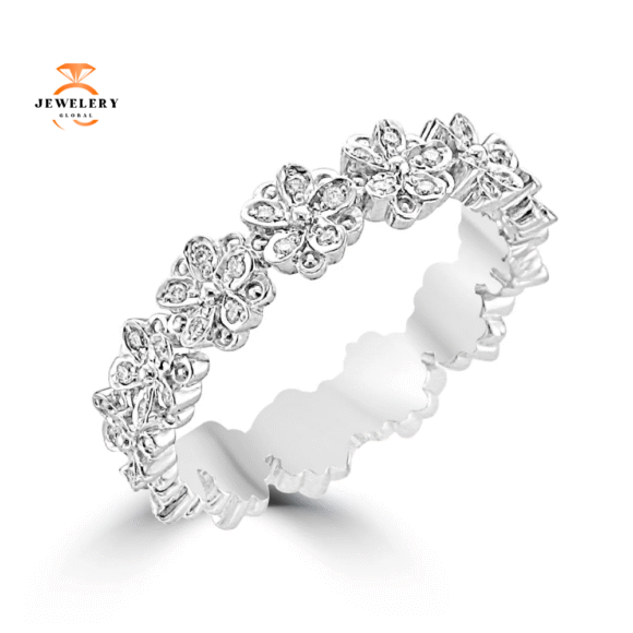 18KT Pave Diamond Multi Flower Band Size 6.25 Only