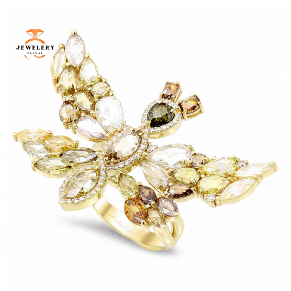 18KT YELLOW GOLD 7.02CT DIAMOND BUTTERFLY RING
