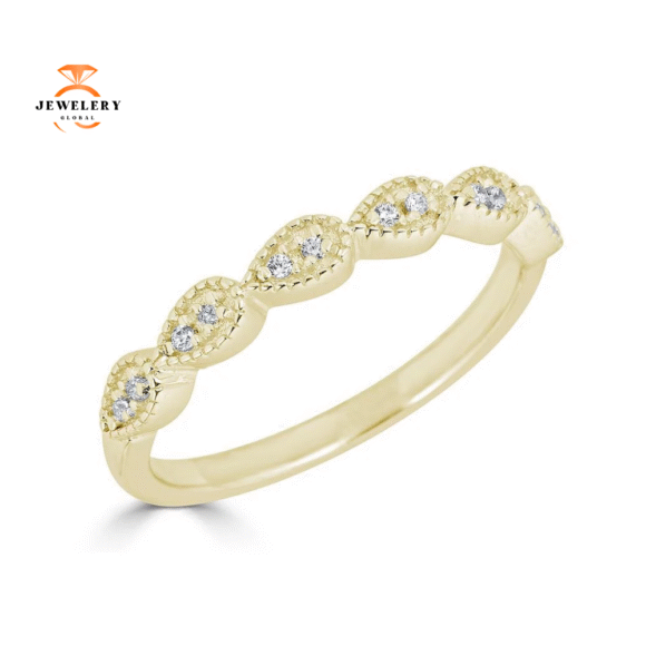 EMILIQUE 14KT GOLD 0.10 CTW DIAMOND BEADED PEAR STACKABLE RING