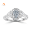 JULEVE PLATINUM 2.12 CTW FANCY BLUE-GREEN DIAMOND 3 STONE HALO RING
